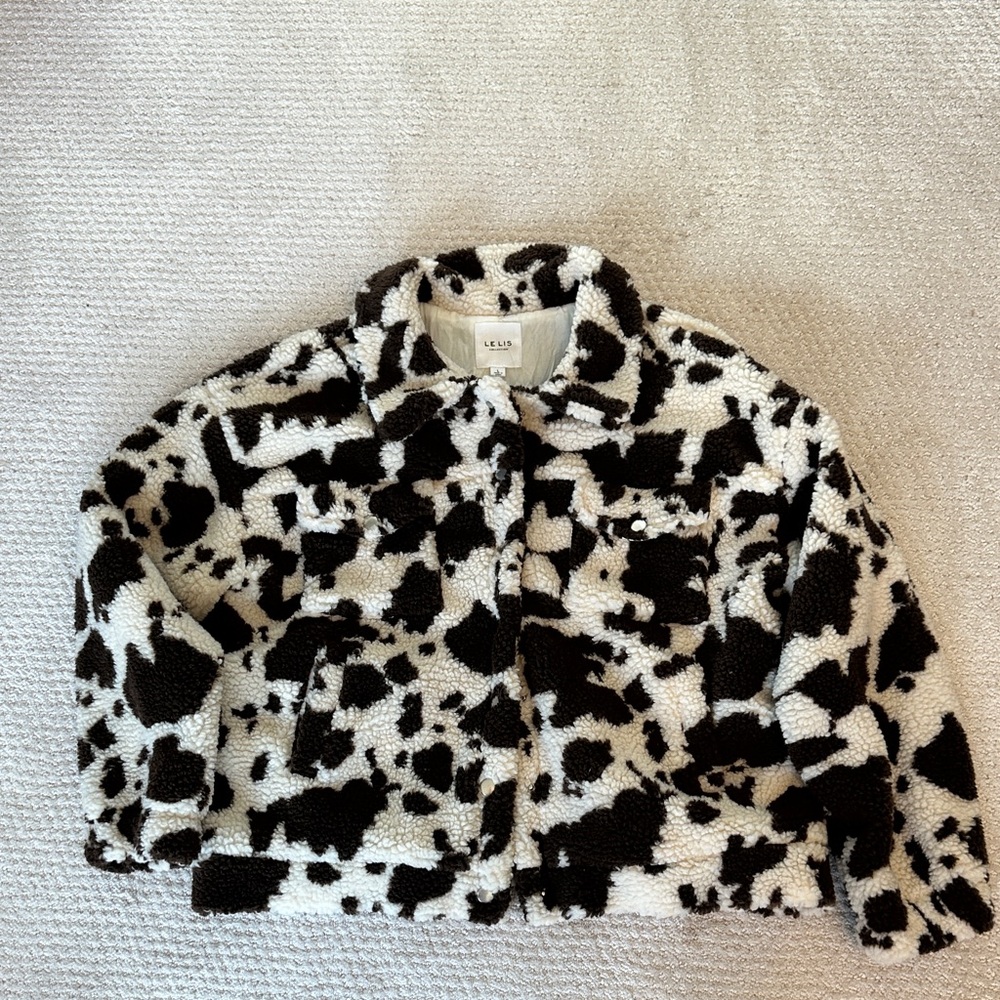 Faux Fur Cowprint Black & White Teddy Jacket L